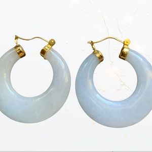 White Jade Earrings With 14k Clip